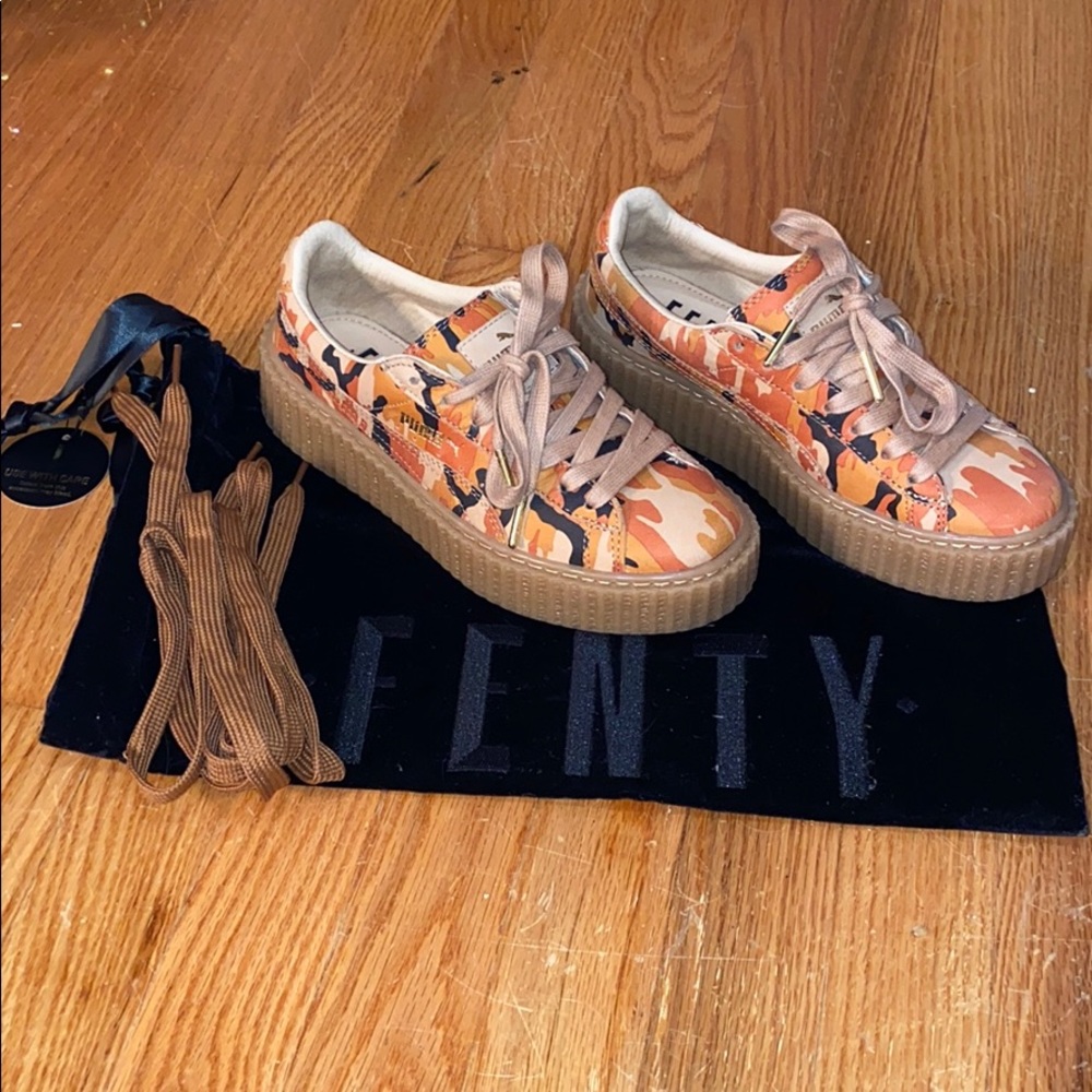 Puma Fenty Orange Camo Platform Sneakers with Gum Sole